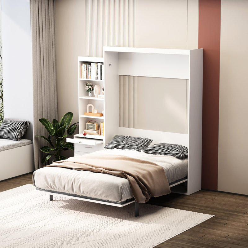 Lit blanc avec tablette - moderne et pratique pour la chambre à coucher