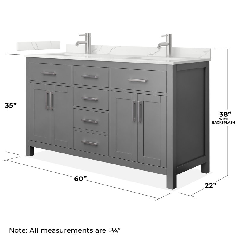 Beckett 60" Freestanding Double Bathroom Vanity with Quartz Top, Brushed Nickel, Giotto Quartz, Dark Gray