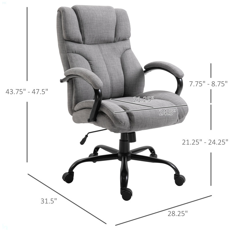 Grande et grande chaise de bureau à assise large, Lin gris clair