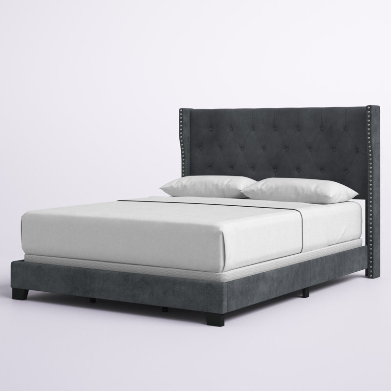 Osoba Upholstered Standard Bed, Dark Gray Velvet, Queen