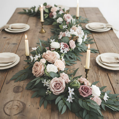 6Ft Artificial Eucalyptus Garland With Flowers Fake Greenery Faux Floral Vine Garland For Table Decor Wedding Centerpieces Bridal Shower Party Decorations
