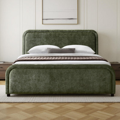 Enfield Upholstered Platform Bed - Moss Green - Queen Size