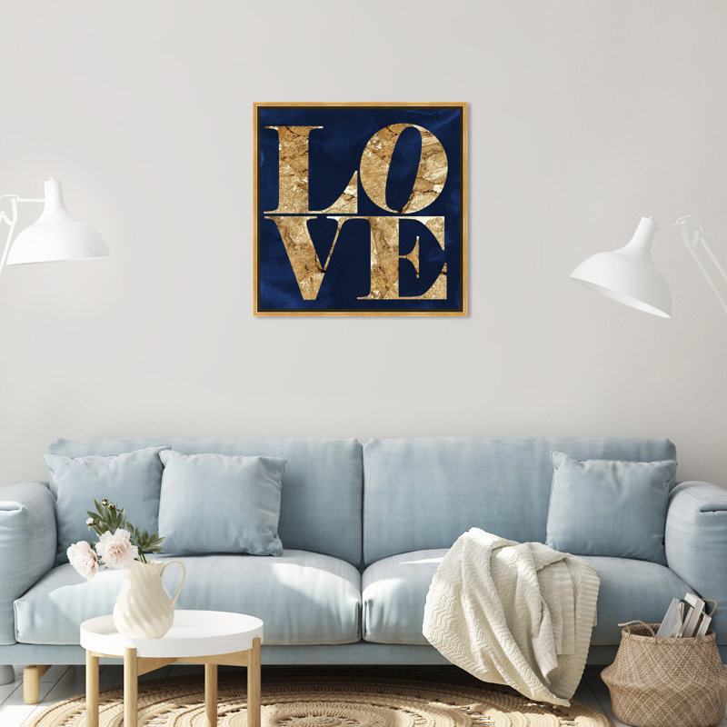 Toile pour chambre à coucher bleu marine, Cadre en plastique doré, H 25 po x l 25 po