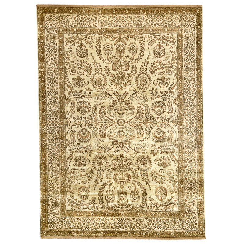 Hand Knotted Wool Area Rug in Beige