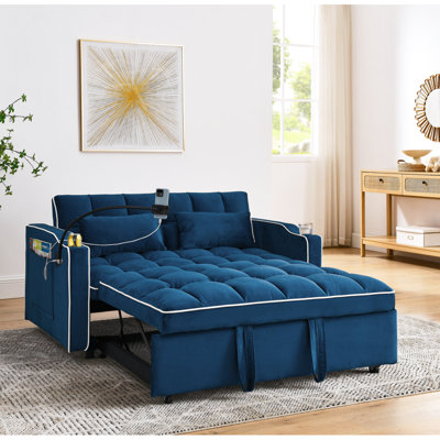 55.51 Inch Versatile Foldable Sofa Bed In 3 Lengths, Modern Sofa Sofa Sofa Velvet Pull-Out Bed, Adjustable Back And With USB Port And Ashtray And Swivel Phone Stand