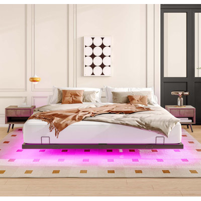 King Size Floating Bed Frames with LED Lights,Metal Platform Bed , Solid and Stable,Noise Free,No Box Spring Needed,Easy Assembly
