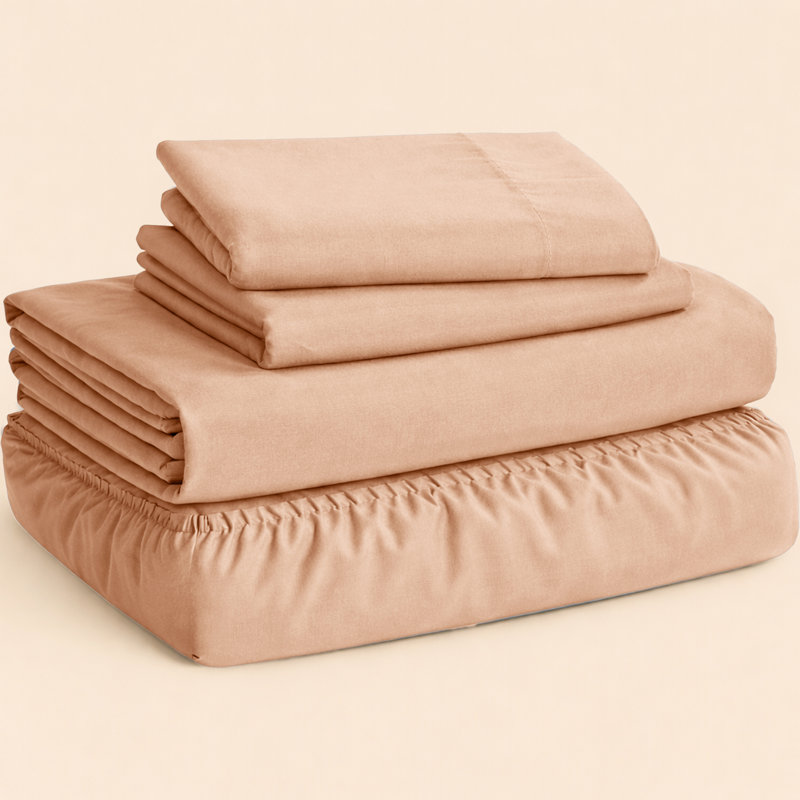 Complete Plain Bedding Set | Duvet Cover, Deep Fitted Sheet & Pillowcases, King Duvet Cover Set + 3 Additional Pieces, Peach