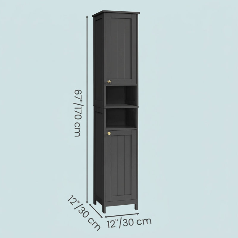 Armoire de rangement avec lumières Evadean, Noir, H 67 po x l 12 po x P 12 po