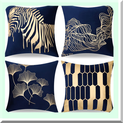 Velvet Farmhouse Pillow Covers - 4 Pack Soft Throw Cushion Covers Square Decorative Home Bedroom Set in C-Bule Color