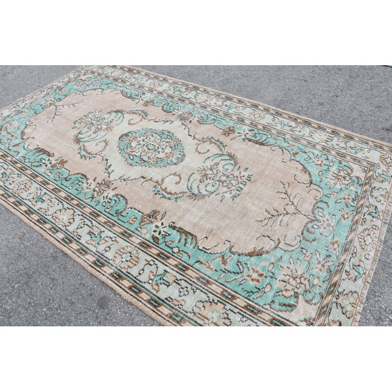 Tapis turc rétro tissé à la main à motif oriental traditionnel traditionnel brun / vert