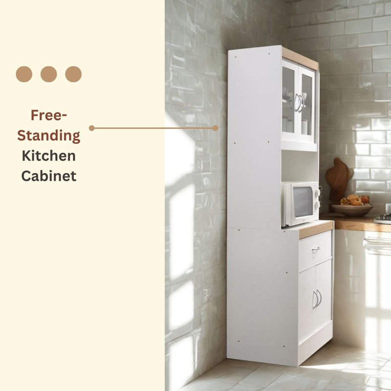 Armoire de cuisine avec présentoir en porcelaine de 22,7 pouces de large avec rangement, tablette à micro-ondes et tiroir à ustensiles de cuisine