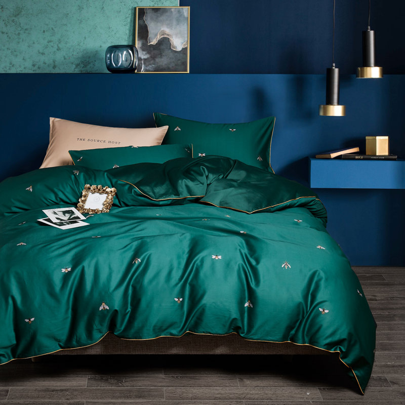 Ensemble de housse de couette réversible en coton à imprimé floral Luxury, Housse de couette simple très longue et 2 taies d