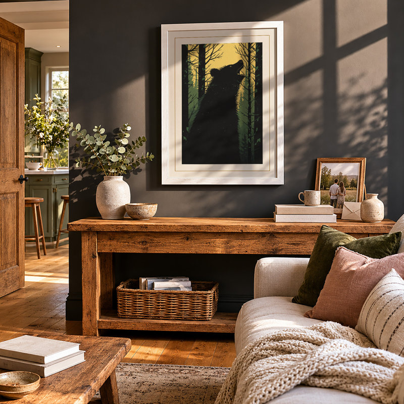 Wolf In Clearing Light Scandinavian - Print, A1 - 84.1 x 59.4 cm, White