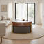 Table basse moderne à plateau relevable avec rangement caché, plateau en placage et en pierre frittée, 3 repose-pieds gigognes rembourrés, conception peu encombrante