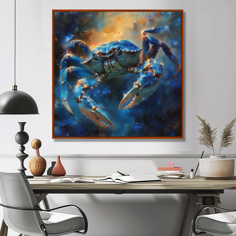 Décoration murale bleu astrologie cosmique cancer I - astronomie cancer, Cadre flottant brun, H 30 po x l 30 po