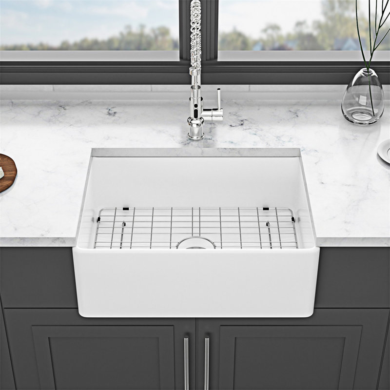 Farmhouse Kitchen Sink Single Bowl With Drain Assembly And Bottom Grid
