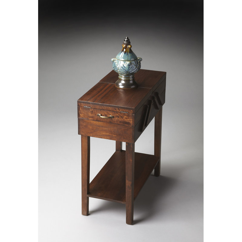 28" Dark Brown Solid Wood Rectangular End Table With Drawer And Shelf