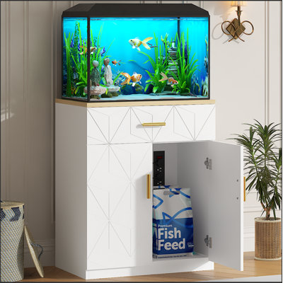 Support d'aquarium de 10 à 20 gallons avec station de charge, support d'aquarium en bois avec armoire pour le rangement des accessoires d'aquarium, table d'aquarium moderne