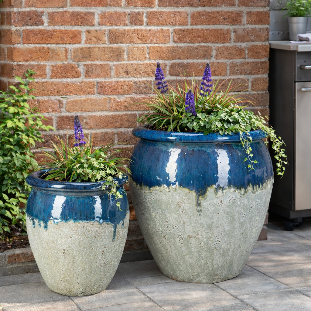 19" Pot Planter, Azul/Graystone