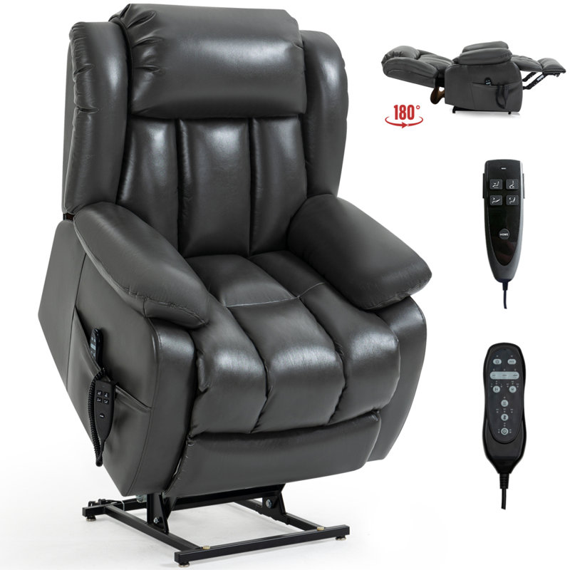 Dual Motor Infinite Position Up To 350 LBS Electric Medium Size Leatheraire Grey Power Lift Recliner Chair With 8-Point Vibration Massage And Lumbar Heating