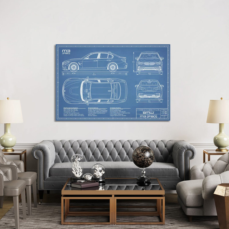 Bmw M3 (F80) Blueprint - impression, H 40 po x l 60 po x 1,5 po