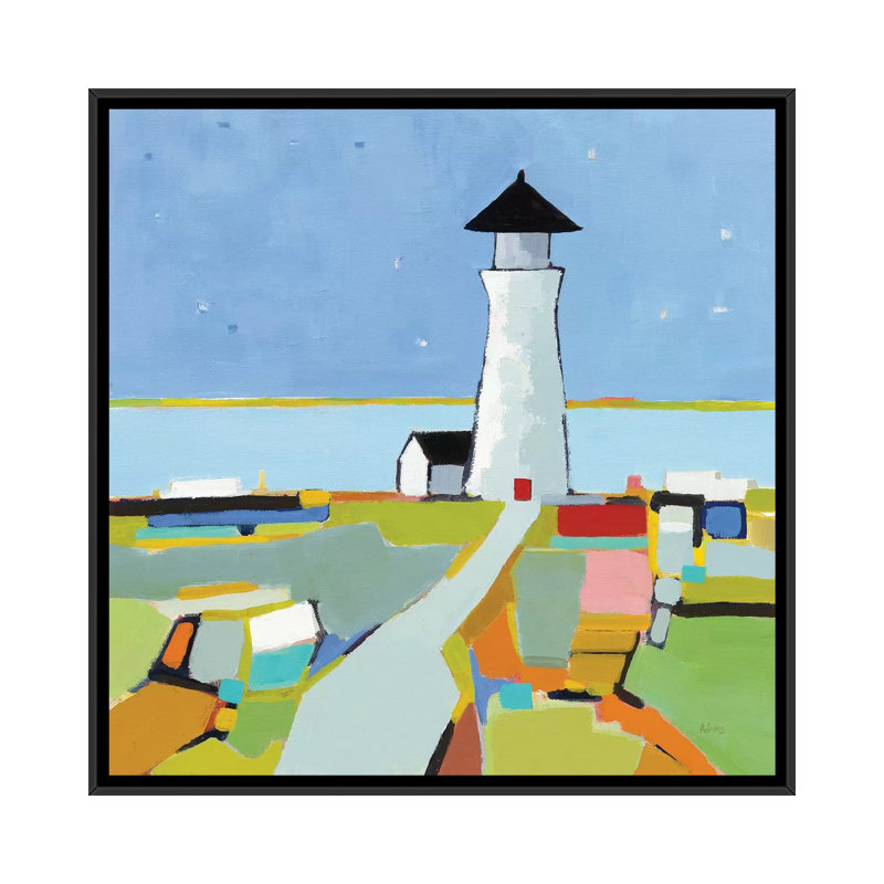 To the Lighthouse par Phyllis Adams - peinture sur toile tendue, Toile avec cadre noir, H 12 po x l 12 po x P 1,5 po