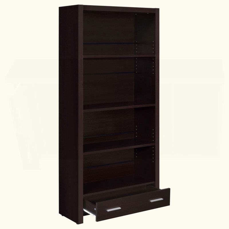 Rangement de bureau à 5 tablettes avec tiroir dissimulé, design polyvalent classique, surface maximisant l'espace