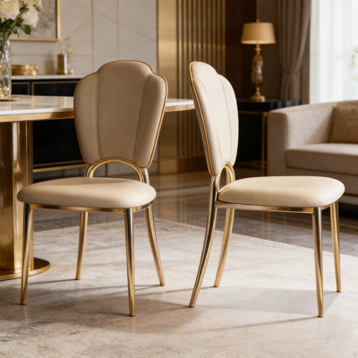 Beige Solid Back Side Chair(Set of 2)