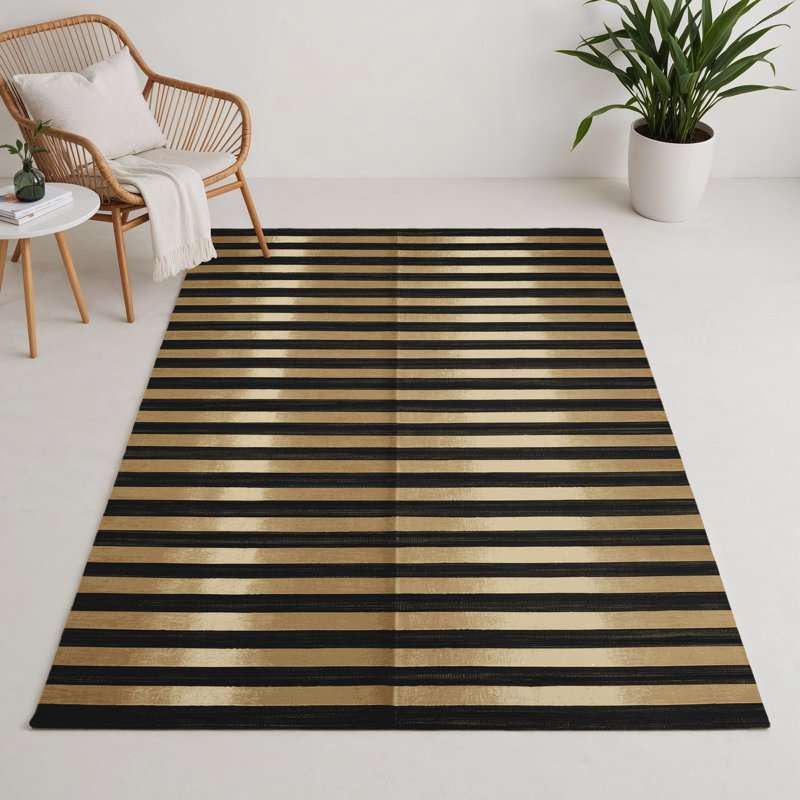 Tapis intérieur / extérieur brun HorizontalStripes, Rectangle 9 pi x 12 pi