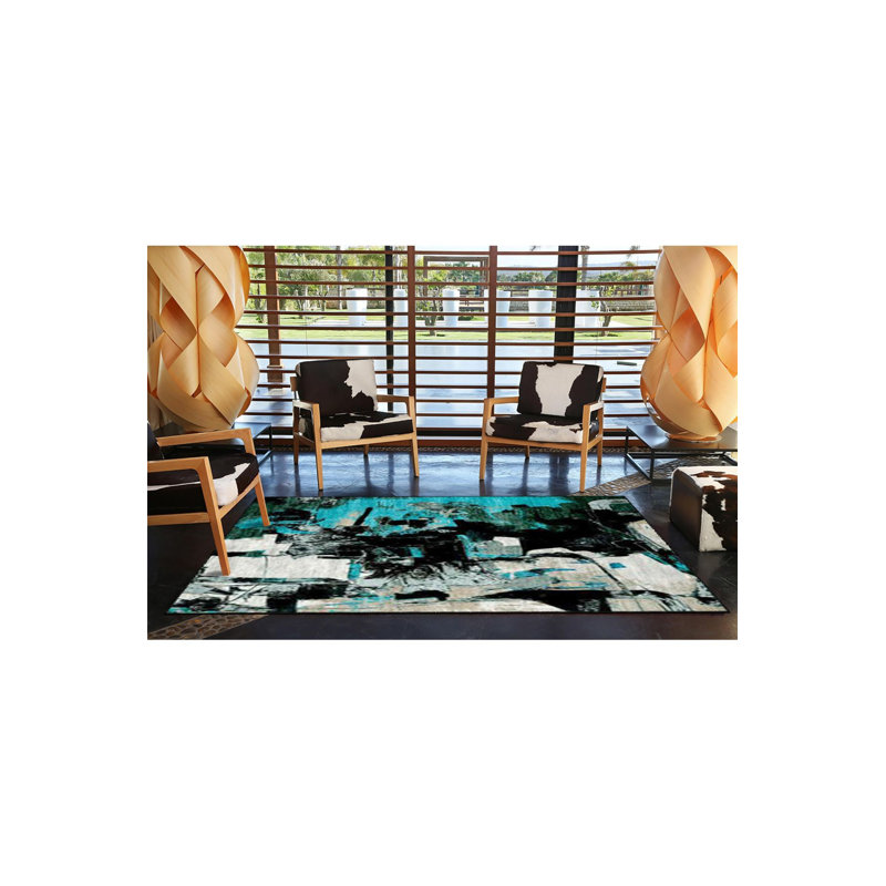 Tapis décoratif moderne bleu pastel, Tapis de couloir 3 pi 3 po x 6 pi 7 po 