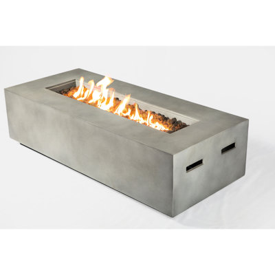 Modern Concrete Fire Pit Table - Propane Operated, Heat- Surface In Cream White Fireplace Sleek Appearance, Lava Rocks Included Creamy