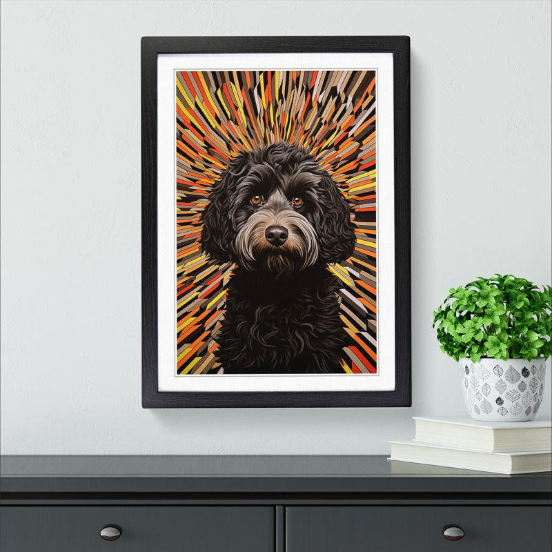 Labradoodle Op No.3 - Single Picture Frame Print on Wood, Black, 46cm H x 34cm W x 2cm D