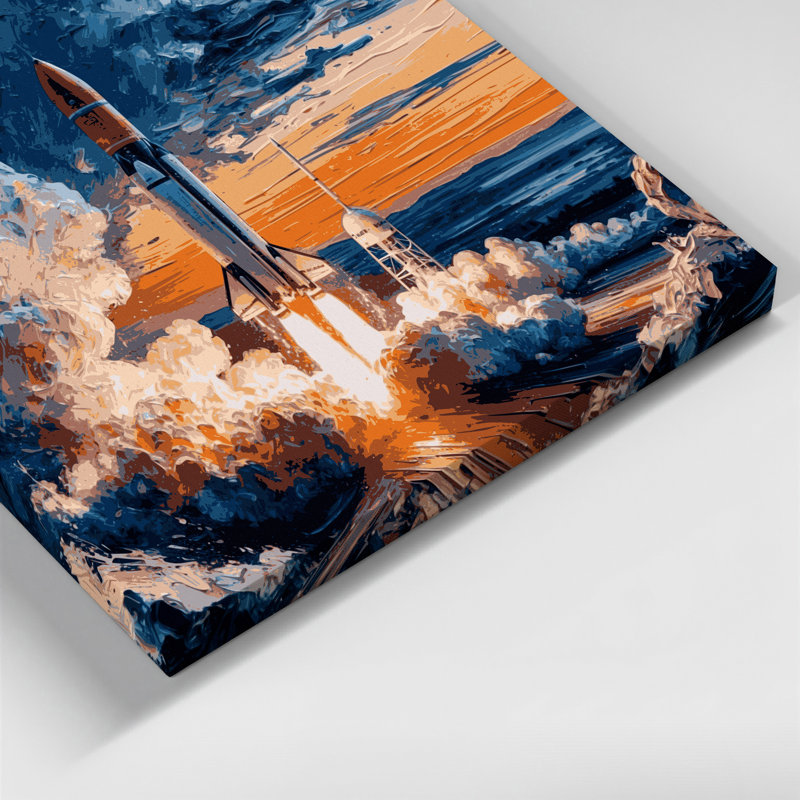 Space Rocket launches Blue Canvas Wall Art, 11" H x 14" W