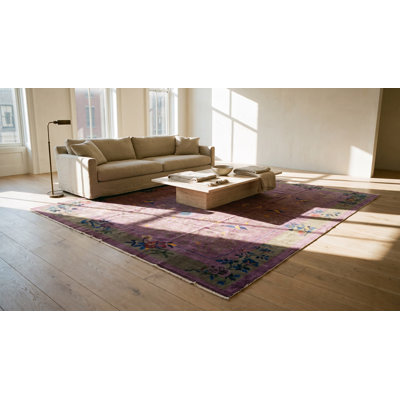 Tapis mauve antique en laine Art déco