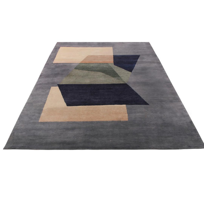 Mid-Century Modern Handmade Kilim Silk and Wool Geometric Area Rug, Rectangle 8' x 10'
