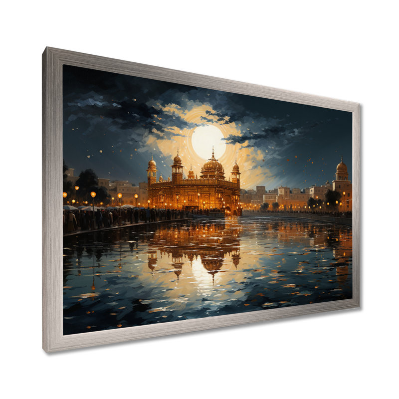 Hinduisim Golden Temple I - Hindouisme, art mural, Cadre simple argenté, H 34 po x l 44 po x P 1,5 po