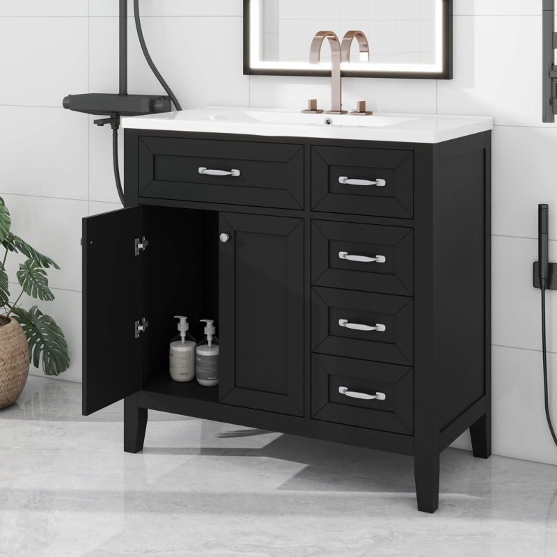 Ensemble de meuble-lavabo avec lavabo 36 po, Noir, Argent argent