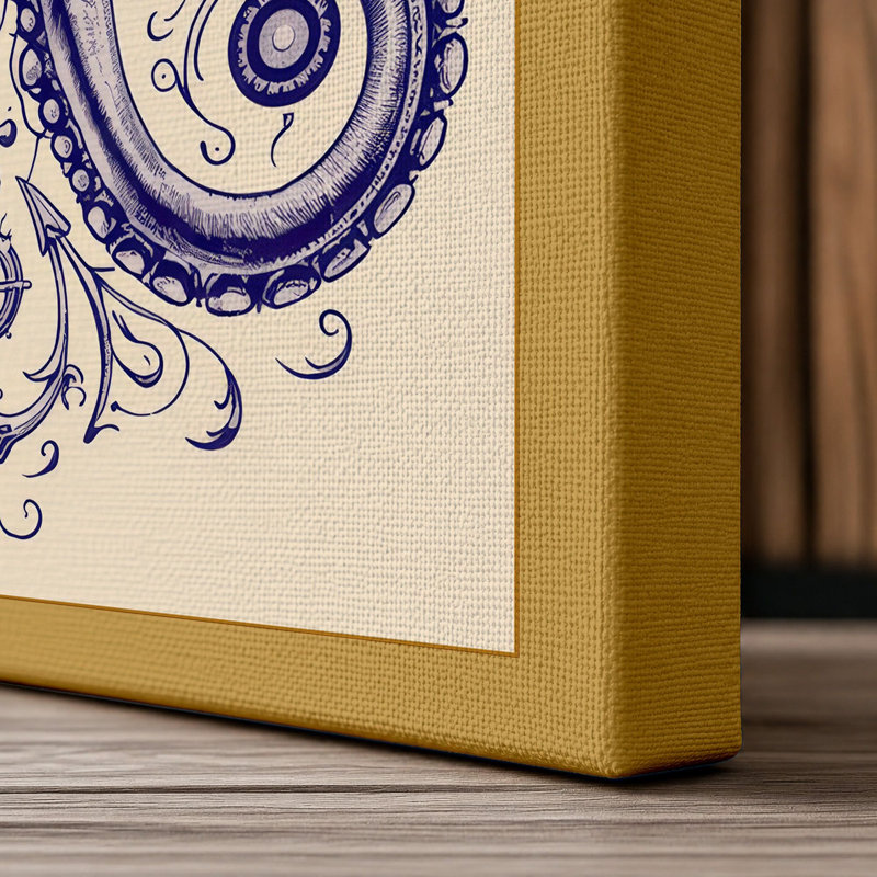 Symmetrical Octopus Japandi - Wrapped Canvas, 18x12 - 45.7 x 30.5 cm, Ochre Border