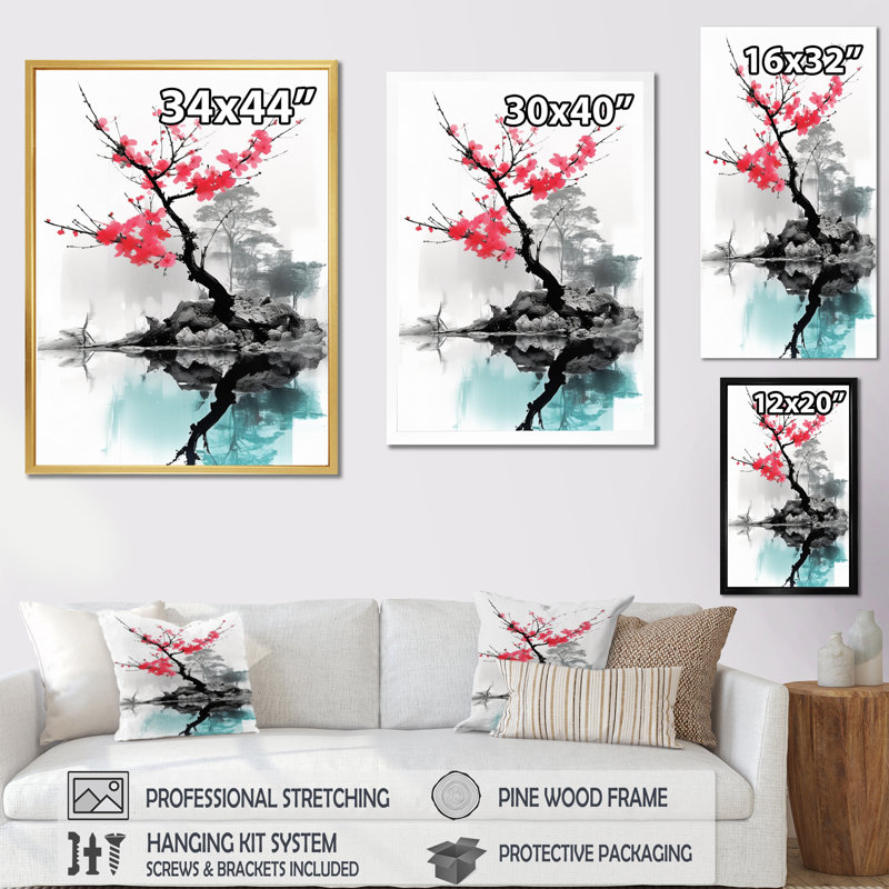 Art asiatique, lac Sumi I sur toile, Cadre photo argenté, H 44 po x l 34 po x P 1,5 po