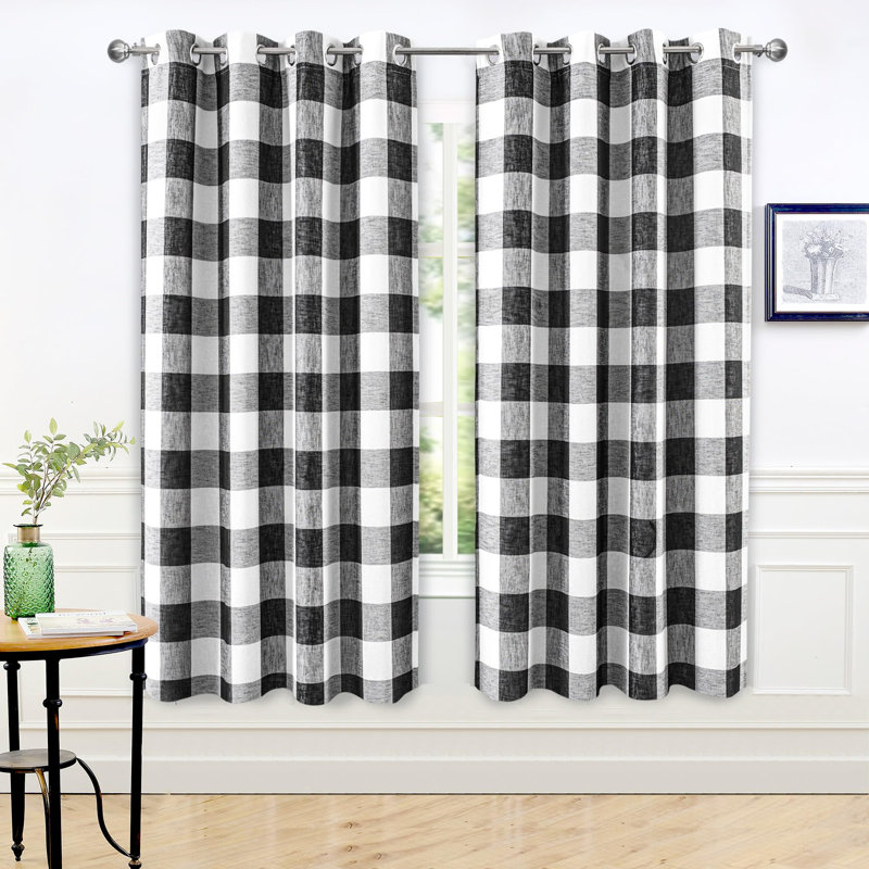 Adamantini Plaid Blackout Thermal Grommet Curtain Panels, Black, 52" W x 63" L