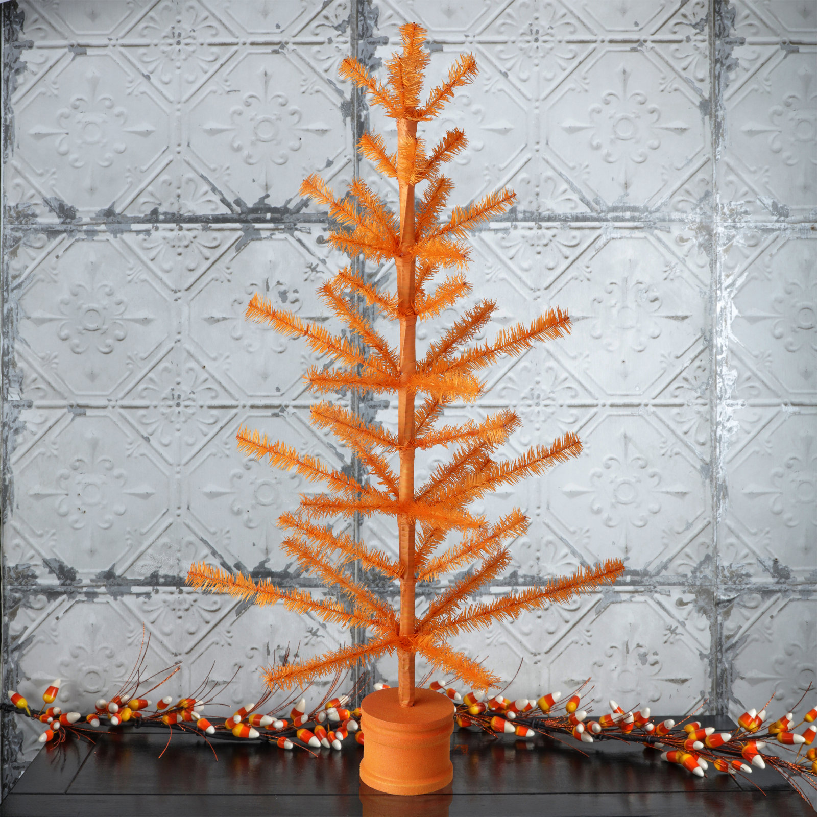 36" Halloween Feather Tree, Orange