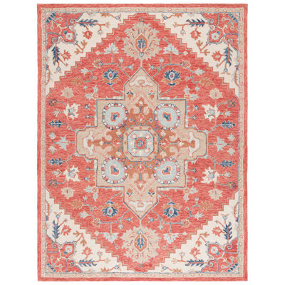 Solach Hand Tufted Wool/Cotton Oriental Rug in Red/Beige