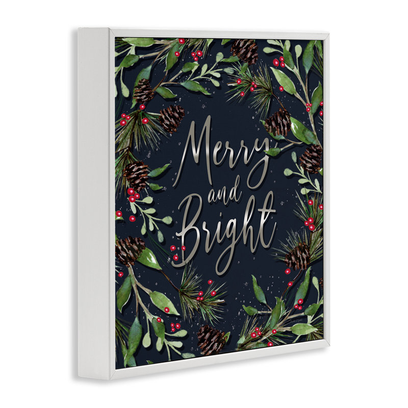 «Merry & Bright» avec feuilles de houx, estampe numérique, conception par Elizabeth Tyndall, H 17 po x l 17 po