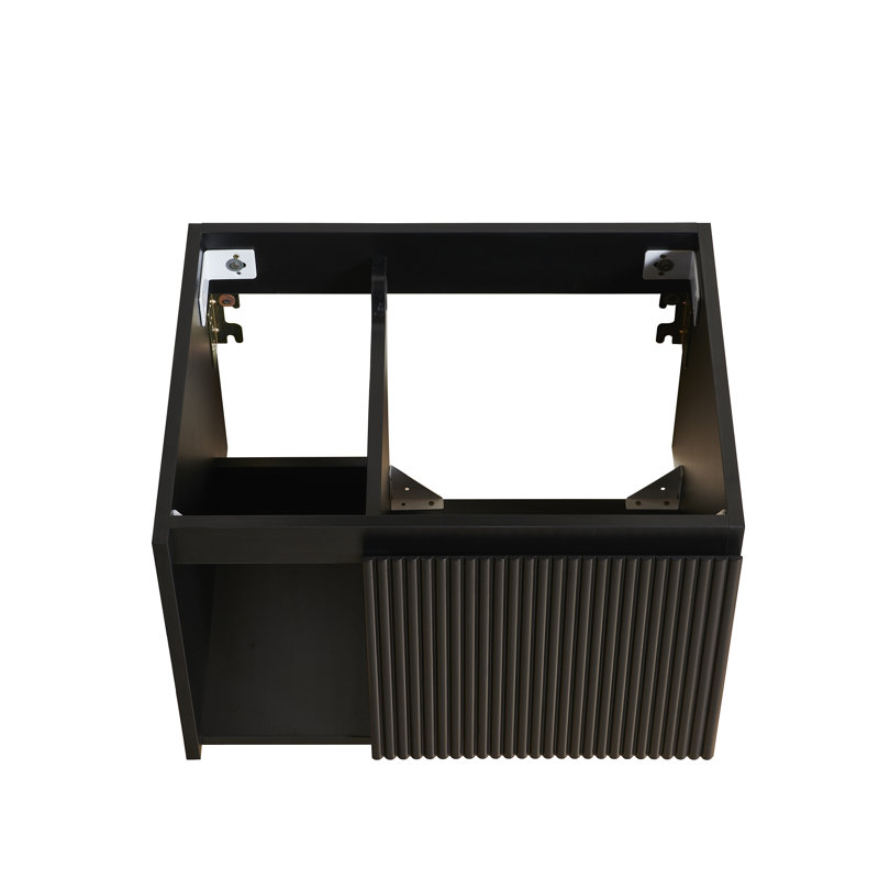 Meuble suspendu EIDEN 61 cm (24 po) avec une porte rayée et une tablette ouverte, sans lavabo ni comptoir, sans robinetterie ni couvercle d'évier, noir