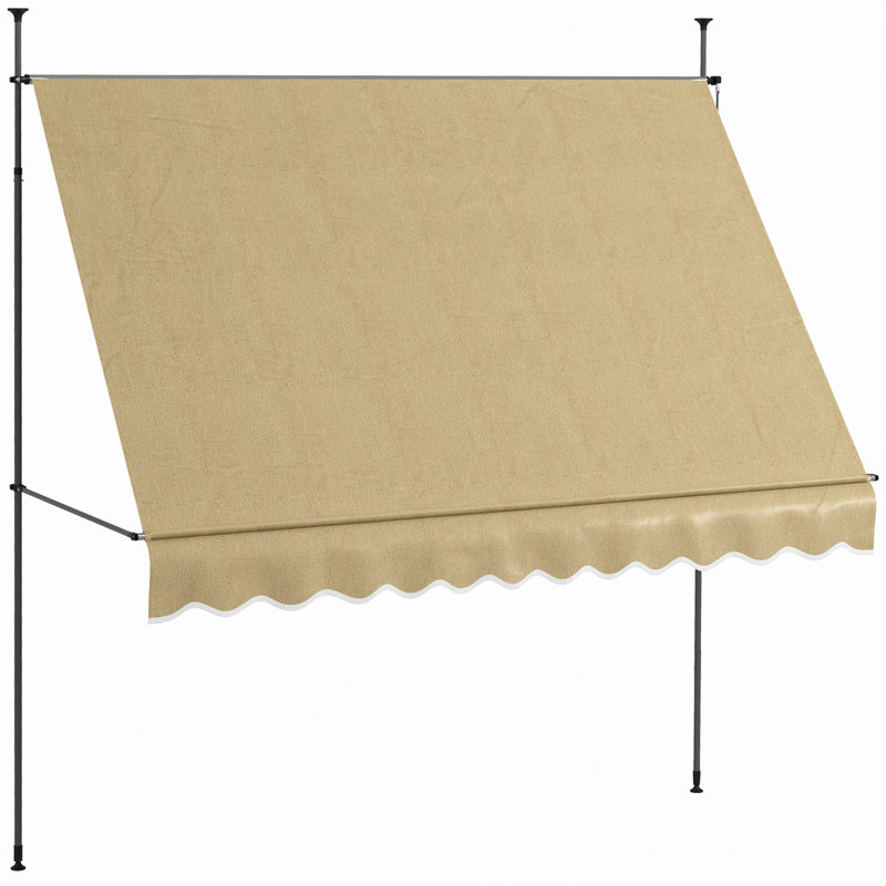 Manual Retractable Awning, 118" Non-Screw Freestanding Patio Sun Shade Shelter With Support Pole Stand And UV Resistant Fabric, For Window, Door, Porch, Deck,Sunshade Conapy