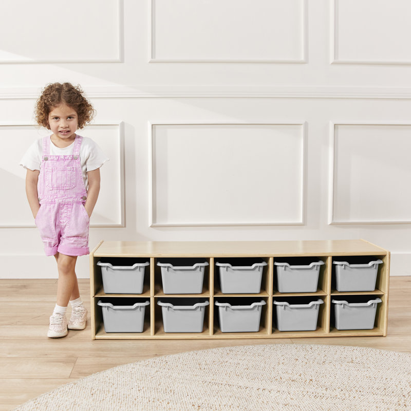 Light Gray Stackable Plastic Storage Bins for Kids, Set of 10