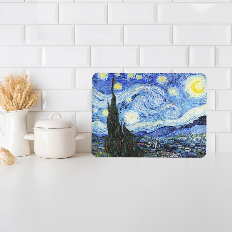 Planche à découper en verre de haute qualité inspirée de la nuit étoilée Van Gogh, idéale pour servir et hacher
