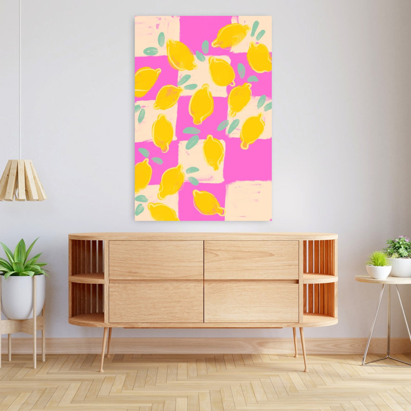 «Freshlemonsno04», art abstrait moderne aux fruits éclatants, H 48 po x l 32 po