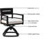 Fauteuil à bascule pivotant extérieur Ember Black (lot de 2). Structure légère en aluminium, dossier ergonomique, coussins en tissu.