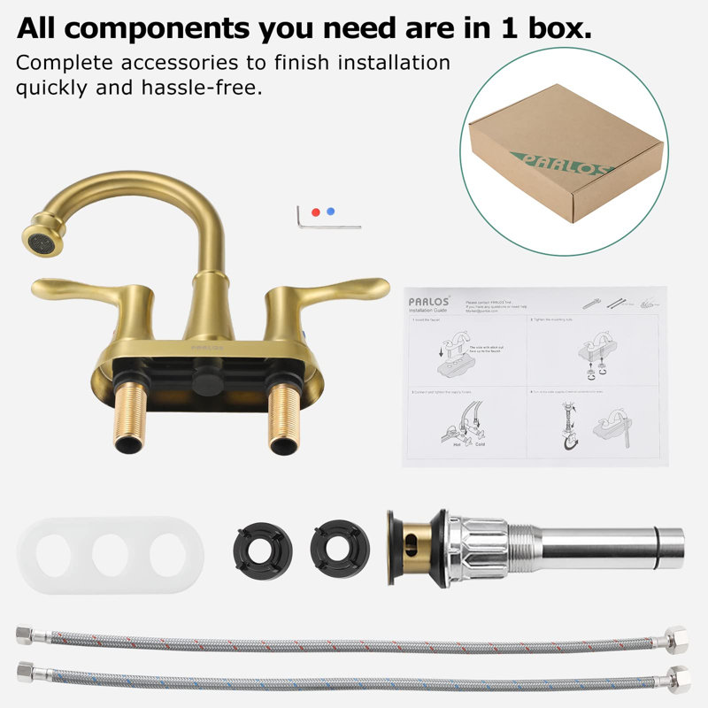 2-handle Bathroom Faucet with Drain Assembly, Brushed Gold